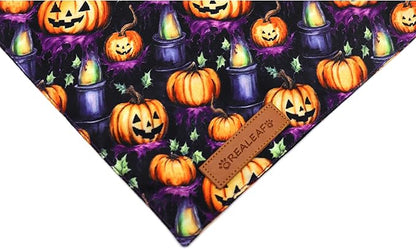 Realeaf Halloween Dog Bandanas 2 Pack, Pumpkins and Ghosts Pet Scarf for Boy and Girl, Premium Durable Fabric, Holiday Bandana for Small and Medium Dogs Pets (Small)