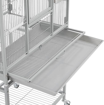 Topeakmart 53.5inch Height Large Bird Cage Extral Space Parrot Cage with Wooden Perch & Stand for Conures Parakeets Budgies, Light Gray