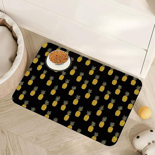 Dog Food Mat for Floors,Pineapple Tropical Absorbent Quick-Dry Pet Feeding Mat,Cat Dog Bowl Mats for Food and Water,Non-Slip Pet Accessories Supplies 12"x20"