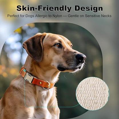 Plutus Pet Genuine Leather & Hemp Dog Collar – Adjustable Heavy Duty Pet Collar with Quick Release Metal Buckle, Soft & Stylish for Puppy and Small, Medium, Large Dogs (Light Brown, M)
