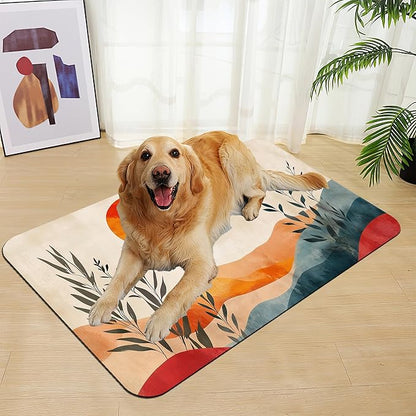 Boho Mountain Sun Pet Food Mat for Cats and Dogs–Christmas Stocking Absorbent Quick Dry Feeding Placemat, Non Slip Rubber Base, Waterproof Bowl Mat for Indoor Use, Pet Supplies 16"x24"