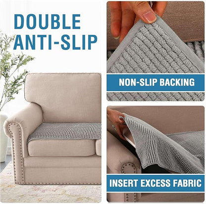 H.VERSAILTEX Plush Chenille Couch Cover for 3 Cushion Couch Anti Slip Washable Sofa Slipcovers Soft and Durable Furniture Protector for Dogs Cats Kids (27.5" x 59", Dove)