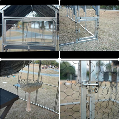 DWVO 94 Inch Catio Outdoor Cat Enclosure, Large Outdoor Cat House for Multiple Cats, Metal Cat Cage Outdoor with Weatherproof Roof, 7 Platforms, 2 Resting Box and Cat Hammock Bed