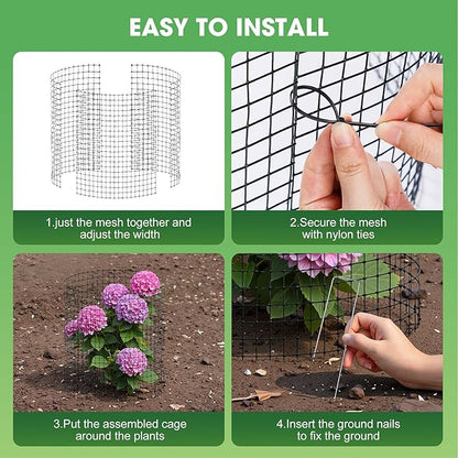 60Pcs Plant Protectors from Animals, 20Pack 12x12 Inch Garden Wire Mesh Protection, Outdoor Plant Cages to Keep Animals Out Out with Zip Ties & Stakes, Wire Mesh Cover for Plants, Vegetable & Flowers