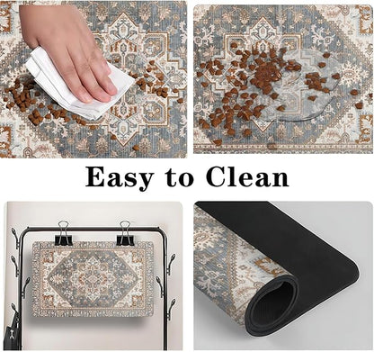 2 Pack Dog Food Mats for Floors, Absorbent and Quick-Drying Pet Cat Food Mat,Anti-Fouling and Easy-to-Clean Pet Feeding Mat,Dog Bowl Mat for Messy Drinking Water Bowls.12 x20+18"x24", Bohemia Style