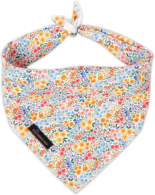 ARING PET Girl Dog Bandana, Spring Summer Daisy Floral Pet Bandana Scarf Triangle Bibs for Puppy Small Medium Large Dogs-L