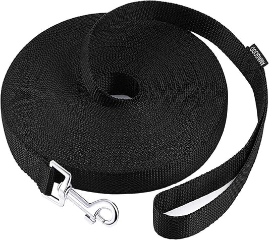 AmaGood Dog/Puppy Obedience Recall Training Agility Lead-15 ft 20 ft 30 ft 50 ft Long Leash-for Dog Training,Tie Out,Play,Safety,Camping (50 feet, Black)