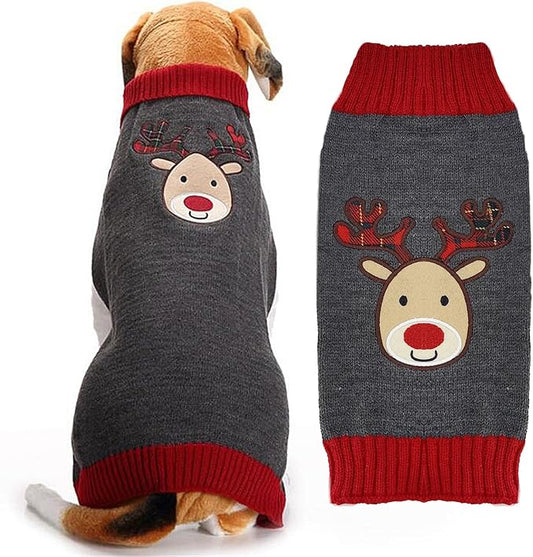 Dog Christmas Sweater Xmas Pet Clothes Cute Gray Reindeer Holiday Puppy Cat Costume New Year Gifts for Small Medium Large Dogs Jumpers (XXL, Gray Reindeer)