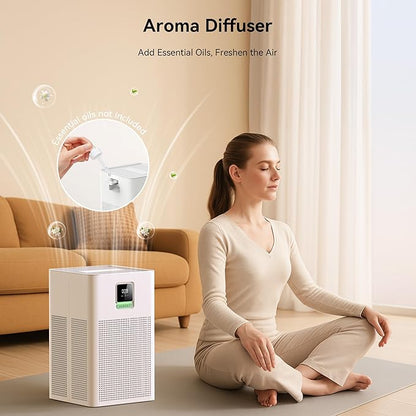 Air purifier for Home Bedroom Up to 1937ft², HEPA 13 Air Filter with Washable Coarse Filter for Pets Pollen Odor, Eco/Auto/Sleep Mode Air Purifier with Essential Oil Diffuser