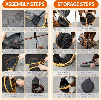 Outdoor Cat Enclosure with Tunnel - Large Portable Pet Playpen Tent for Indoor/Outdoor, Catio Playhouse for Cats, Kittens, Rabbits & Small Animals