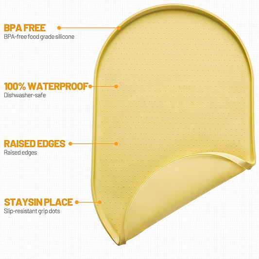 Hubulk 100% Waterproof Silicone Pet Feeding Mat with Raised Edge for Food and Water, Dog Bowl Mats, Cat Bowls Placemat with High Lip Protects Floor for Cats and Dogs (Yellow, 24" L x 16" W)