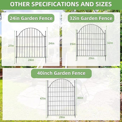 10 Panels No Dig Decorative Outdoor Garden Fence, 24in (H) x20ft (L) Animal Barrier Fencing for Dog, Arched Flower Bed Edging, Rustproof Metal Wire Panel Border with Temporary Ground Stakes
