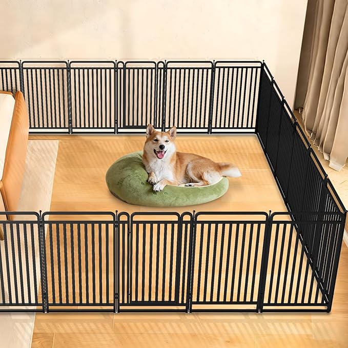New Thickened Version Dog Playpen, 43 Inch Dog Fences for The Yard, Portable Outdoor Dog Playpen for Large/Medium/Small Dogs, Foldable Metal Dog playpen, with Doors (32 Panels, 43 Inch)