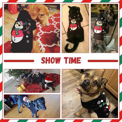 Christmas Dog Sweaters Xmas Pet Outfit Clothes Cute Black Snowman Costume Puppy Cat Knitted Jumpers (M,Black Snowman)