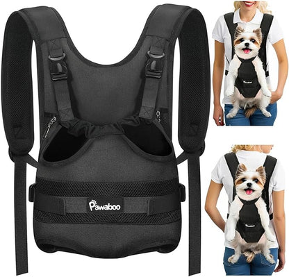 Pawaboo Pet Dog Front Carrier Backpacks, Legs Out Pet Carrier Backpack for Dogs, Adjustable Dog Chest Carriers Purse for Small Medium Dogs Hands Free for Travel Hiking Cycling Camping, M, Black