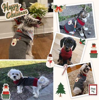 Dog Christmas Sweater Xmas Pet Clothes Cute Gray Reindeer Holiday Puppy Cat Costume New Year Gifts for Small Medium Large Dogs Jumpers (XS, Gray Reindeer)