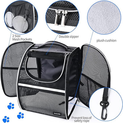 BAGLHER Pet Carrier Backpack, Ventilated Design, Pet Travel Backpack with Comfortable Shoulder Straps, Thicker Bottom Support, Two-Way Entrance Pet Carrier Backpack, Black