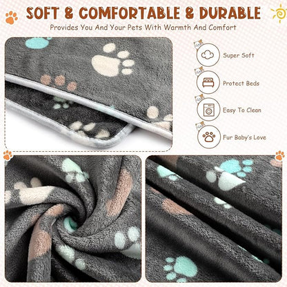 Tegeme 8 Pcs Fleece Dog Blankets for Small Dogs Cat Soft Coral Velvet Warm Sleep Mat Fluffy Dog Paw Print Blanket for Kitten Doggy Small Animal(30 x 20 Inch,Dark)