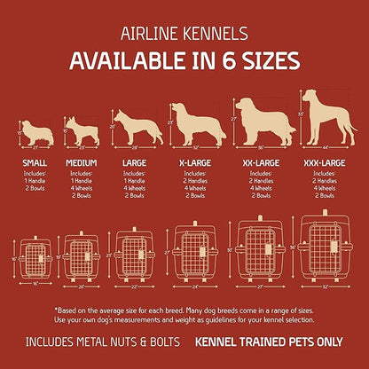 SportPet Airline Compliant LARGE 28.75" Travel Dog Kennel-Durable Plastic Airline Pet Carrier w/ Removable Wheels & Food Bowls, Collapsible Indoor/Outdoor Dog Kennel, Dogs up to 28"L & 20"H-Cream/Gray