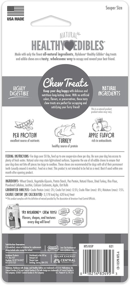 Nylabone Healthy Edibles Natural Dog Chews, Long Lasting Bones for Dogs, Turkey & Apple Dog Treats, X-Large (1 Count)