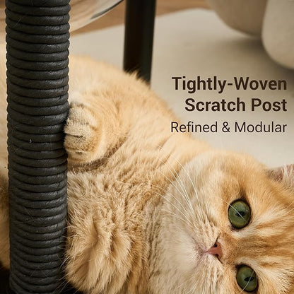 Modern Cat Tree Tower for Indoor Cats up to 12lbs, 34" H Furniture-Style Metal Cat Tower with Scratching Posts, Wood Cat Bed with Soft Plush Cushion Washable, Acrylic Capsule, Classic Black