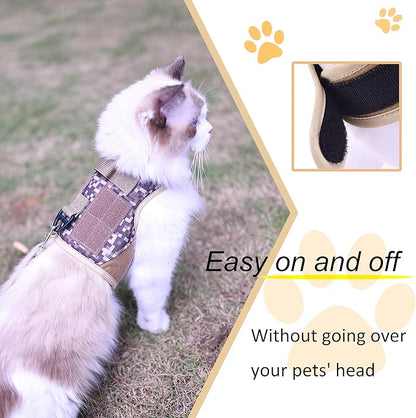 Tactical Kitty Harness and Leash for Walking Escape Proof, Desert Camo, Small, Adjustable Cat Walking Jackets, Padded Stylish Cat Vest for Winter