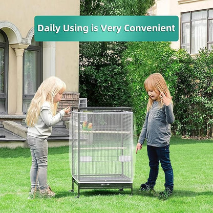 Large Bird Cage Cover, Bird Cage Seed Catcher, Adjustable Soft Airy Nylon Mesh Net, Birdcage Cover Skirt Seed Guard for Parrot Parakeet Macaw African (Solid-White, 15.7" x118")