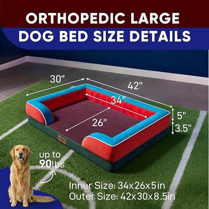Comfort Expression Orthopedic Dog Bed for Extra Large Dogs 42x30 Inch, Waterproof Egg Crate Foam XL Pet Bed with Removable Bolsters, Dog Couch with Washable Cover & Non-Slip Bottom, San Francisco