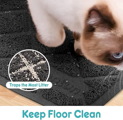 Cat Litter Mat Litter Trapping Mat, 24" x 17" Premium Durable PVC Grid Mesh with Scatter Control, Non-slip, Less Waste Cat Litter Box Mat, Soft on Kitty’s Paws, Urine Waterproof