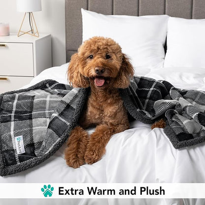 PetAmi Dog Blanket for Bed, XL Pet Blanket Large Dogs, Fleece Furniture Couch Cover Protector Sofa Car Crate Kennel, Soft Sherpa Cat Throw Plush Reversible Washable, Twin 60x80 Plaid Dark Gray