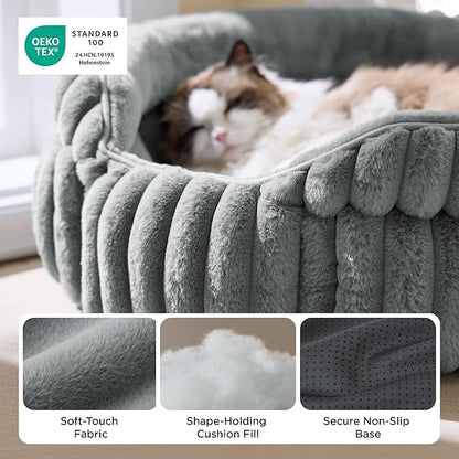 Bedsure ComfyFleece™ Medium Dog Bed, Washable Cute Pet Bed, Super Soft Corduroy Round Cat Bed with Anti-Slip Bottom, 26''x26''x9'', Warm Gray