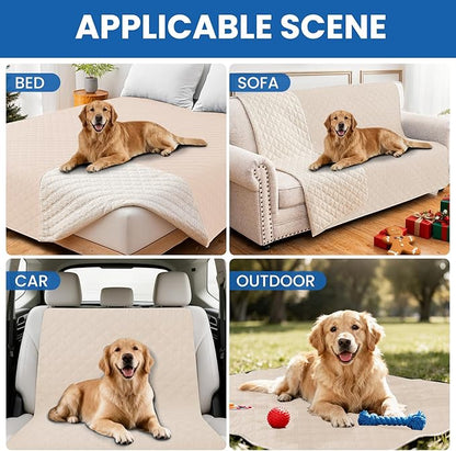Waterproof Dog Bed Cover Pet Blanket, Soft Couch Cover for Dogs Washable, Non-Slip Dog Blanket Protect Furniture Couch Sofa Car for Puppy Large Dogs Cat (52x82 Inch, Beige)