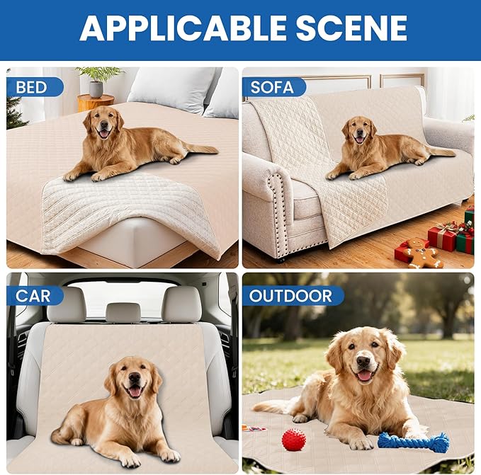 Waterproof Dog Bed Cover Pet Blanket, Soft Couch Cover for Dogs Washable, Non-Slip Dog Blanket Protect Furniture Couch Sofa Car for Puppy Large Dogs Cat (40x50 Inch, Beige)