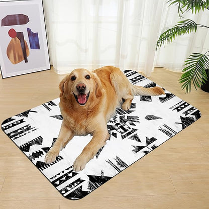 Black Boho Art Dog Food Mat–Christmas Stocking Absorbent Quick Dry Feeding Placemat for Food and Water Bowls, Non Slip Rubber Backing, Waterproof Pet Supplies for Mess-Free Eating 16"x24"