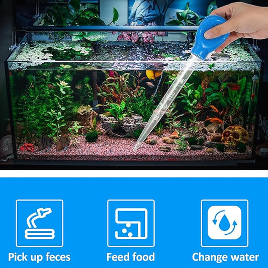 Aquarium Cleaning Dropper, 30ml Aquarium Clean Pipette Dropper, Manual Fish Tank Water Changer, Gravel Cleaning Straw, Fish Tank Cleaning-Tool, Feeder Pipette (Blue)