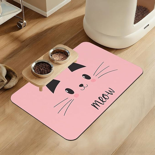 Pink Cat Dog Food Mat–Christmas Stocking Absorbent Quick Dry Feeding Placemat for Food and Water Bowls, Non Slip Rubber Backing, Waterproof Pet Supplies for Mess-Free Eating 12"x20"