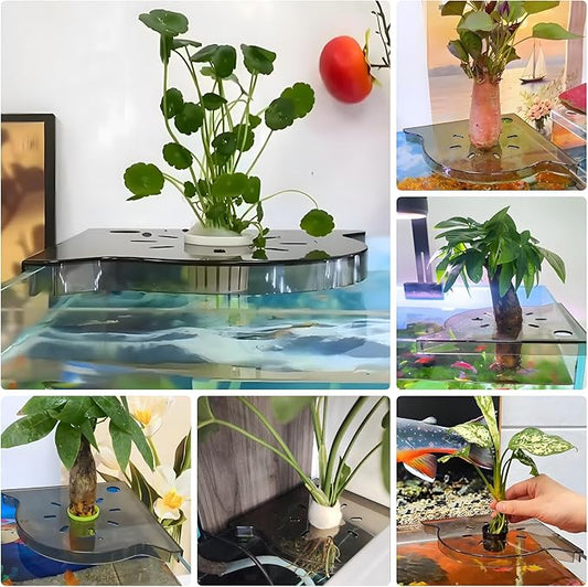 Aquarium Plant Holder for Rimless Fish Tank – 2 Pcs Corner Shelf for Fish Tank Top, Aquatic Plant Planter & Organizer for Aquatic Plants, Decor, and Accessories (Light Brown)
