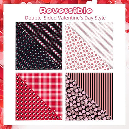 PAWCHIE Valentine's Day Dog Bandanas 4 Pack, Reversible Dog Party Triangle Scarf Bibs, Pet Holiday Costume with Adjustable Snaps, Multiple Love-Themed Patterns for Medium Dogs Puppy,Cats Pets, L