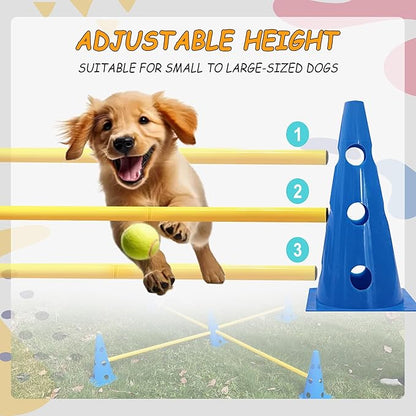 Dog Agility Hurdle Cone Set, Dog Agility Set Include 12 Agility Cones 6 Agility Rods, Dog Agility Equipment with Carry Bag(Blue+Orange+Yellow)