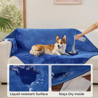 Sunheir Waterproof Dog Blankets for Large Dogs - Cat Blanket Washable for Couch Protection, Soft Sherpa Fleece Puppy Throw Blanket to Prevent Urine Leaks & Protects Furniture, 40"X 50", Blue