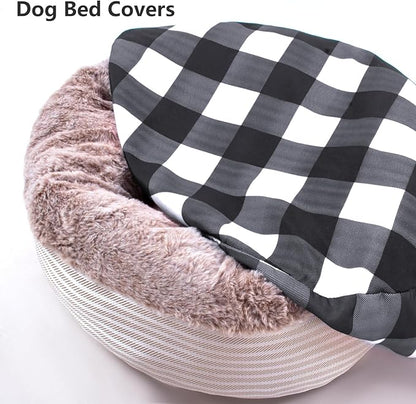 Round Dog Bed Cover Washable Elastic Edged Pet Bed Protector with Black Lattice Pattern Design for Medium & Small Pet Beds, Cover Only (Lattice, 20×9.8 Inch)