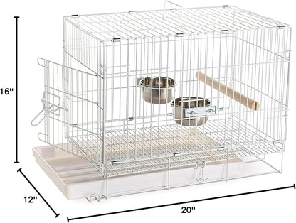 Prevue Hendryx Travel Bird Cage - Short Term Travel Cage, Carrier for Small Birds, Ideal for Small Conures, Parrots, Cockatiels, Parakeets, Includes Bowls and Perch - White