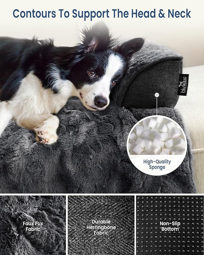 Calming Extra Large Dog Bed for Couch, 45 x 37 inch Removable Couch Cover for Dogs Washable, Non-Slip Fluffy Plush Dog Sofa Mat for Furniture Protector - Dark Grey