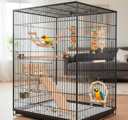 Morezi Bird Swing for cage Parakeet Parrot Swing Wood Hemp Rope Ladder Toy Play Gym Hanging Swing Parrot Perch Hammock Toy for Budgerigar Conure Cockatiel mynah Finches Small Medium Breeds 10pcs