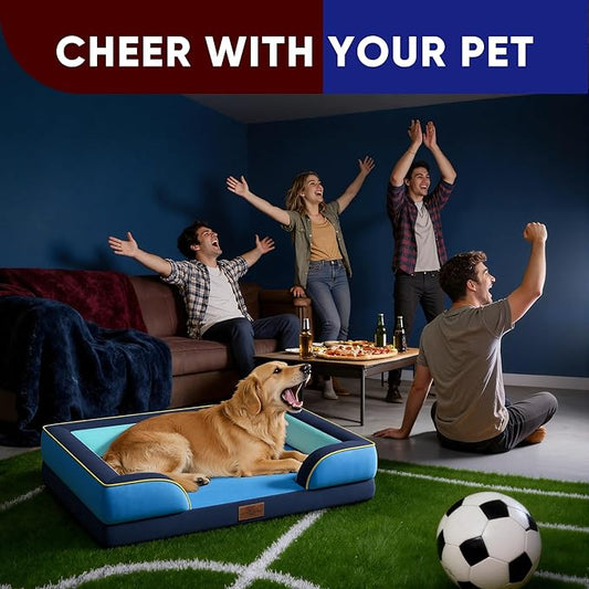 Comfort Expression Orthopedic Dog Bed for Large Dogs 36x27 Inch, Waterproof Egg Crate Foam Large Pet Bed with Removable Bolsters, Dog Couch with Washable Cover & Non-Slip Bottom, New Jersey