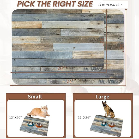 Vintage Barn Wooden Dog Cat Food Mat,Rustic Wood GrainAbsorbent Pet Feeding Mat for Food and Water,Non-Slip Dog Bowl Mats Floor Protector 16"x24"