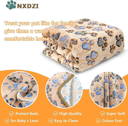 Dog Blankets for Large Dogs, 3 Pcs Dog Blanket Washable, Soft Fluffy Flannel Pet Blanket Mat Cover for Bed Couch, Cute Print Puppy Blanket 60" x 50"