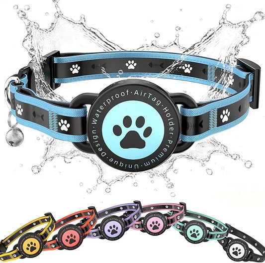 Airtag Cat Collar Breakaway, Reflective Cat Collar with AirTag Holder and Bell, Compatible with Apple Air Tag, Comfortable Padding, Adjustable, Durable (Blue, S)