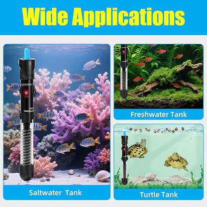 AQUANEAT Aquarium Heater, 100W Fish Tank Heater, Adjustable Submersible Water Thermostat with Thermometer