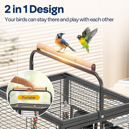 VIVOHOME 19 Inch Wrought Iron Bird Travel Carrier Cage for Parrots Conures Lovebird Cockatiel Parakeets Black